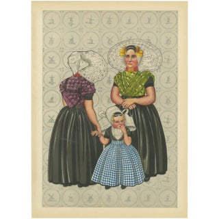 South Beveland Women and Girl in Lace Caps and Black Skirts with Golden Pins, 1932, Paper For Sale