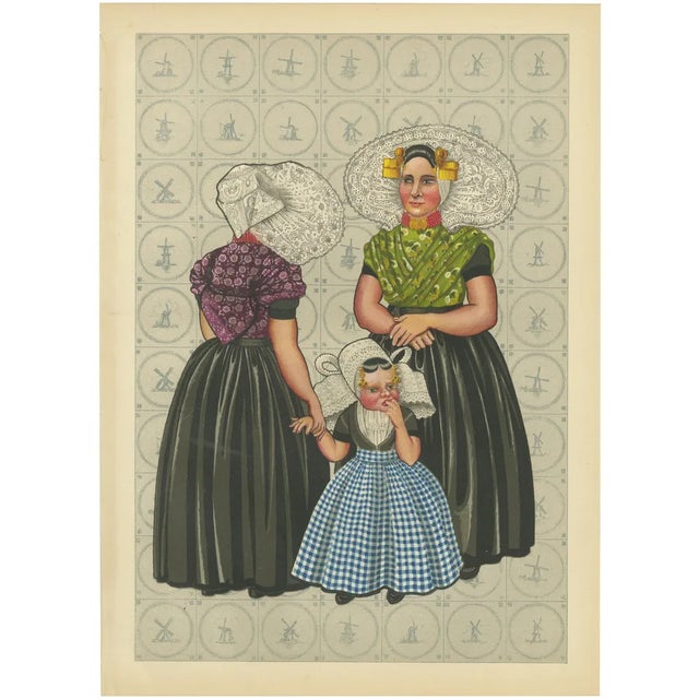 South Beveland Women and Girl in Lace Caps and Black Skirts with Golden Pins, 1932, Paper For Sale