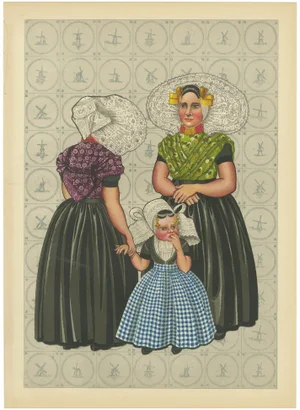 South Beveland Women and Girl in Lace Caps and Black Skirts with Golden Pins, 1932, Paper