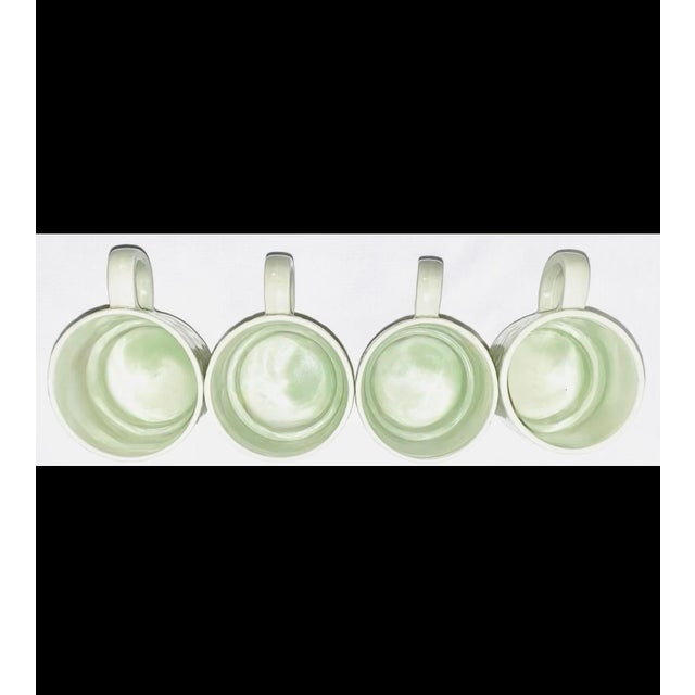 4 Embossed Vintage 60s Stackable Flower Power Mugs Cups Spring Green Japan 3.5” For Sale - Image 4 of 9