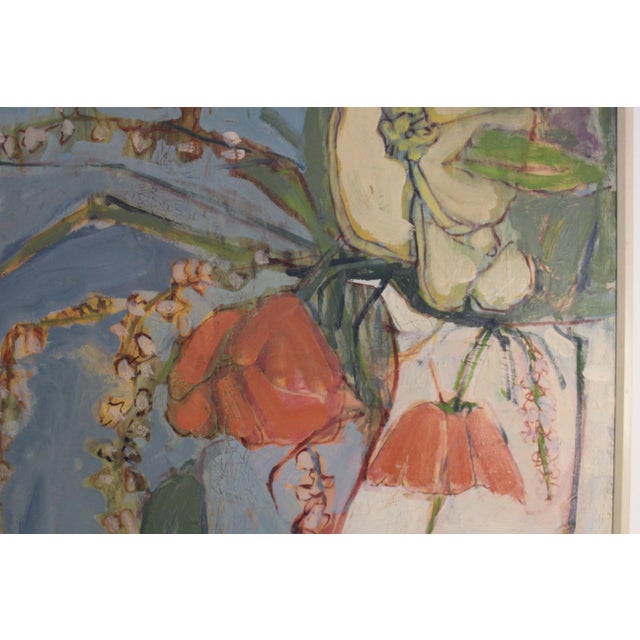 Late 20th Century Large Mid 20th Century Abstract Floral Still Life Painting on Canvas, Framed For Sale - Image 5 of 8
