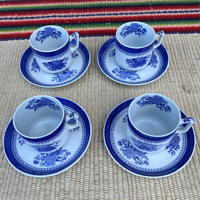 A Set of 4 Copeland Spode Fitzhugh Blue Demitasse Cups and Saucers, Circa 1960’s For Sale - Image 12 of 12
