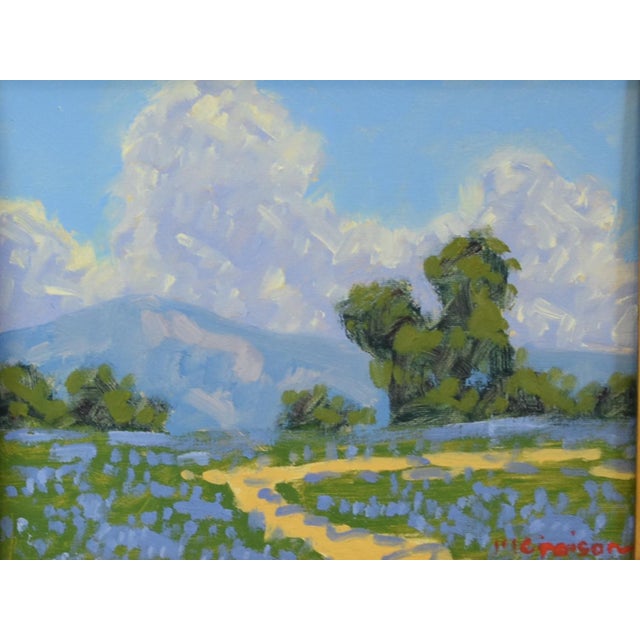 Contemporary M. Graison, California Landscape "Lavender Fields" Painting Including the Antiqued Gold Wood Frame For Sale - Image 3 of 5
