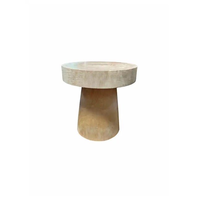 A wonderfully sculptural round side table with clear coated finish. Its neutral pigment and wood texture makes it perfect...