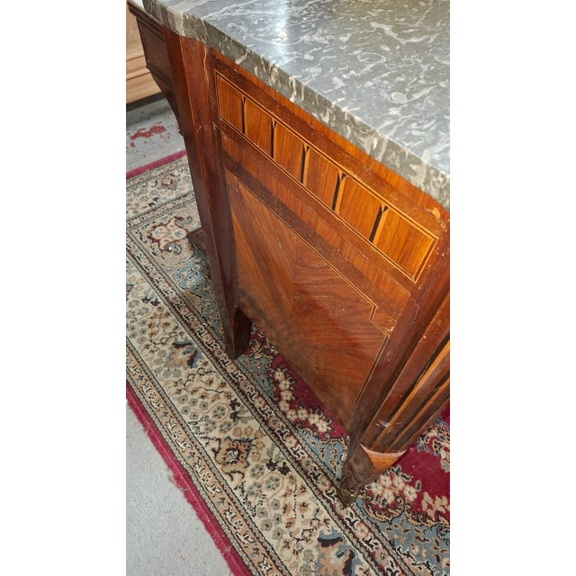 Louis XVI Transitional Marquetry Commode with a Marble Top For Sale - Image 9 of 11