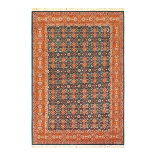 Shabby Chic 1990's Pak-Persian Teal/Orange Wool Rug - 6'3'' X 9'3'' For Sale