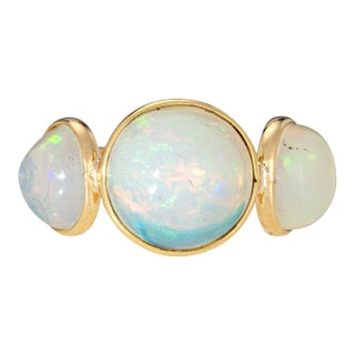 3 Stone Opal Ring Estate 18k Yellow Gold Sz 7 Fine Cocktail Estate Jewelry For Sale