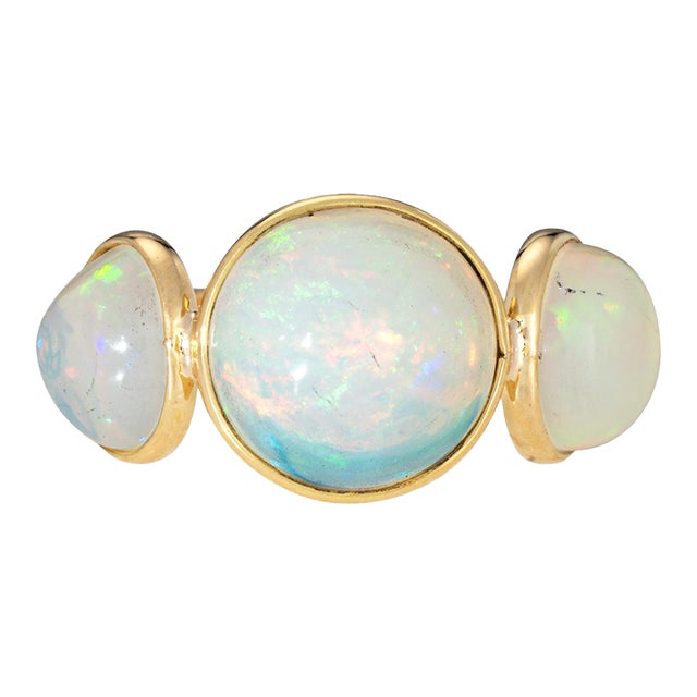 3 Stone Opal Ring Estate 18k Yellow Gold Sz 7 Fine Cocktail Estate Jewelry For Sale
