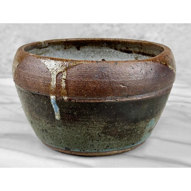 Mid 20th Century Vintage Abstract Stoneware Drip Glazed Studio Pottery Bowl For Sale - Image 5 of 7