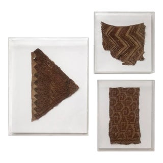 Group of Three Framed Pre-Columbian Textile Fragments Chancay Chimu Culture For Sale