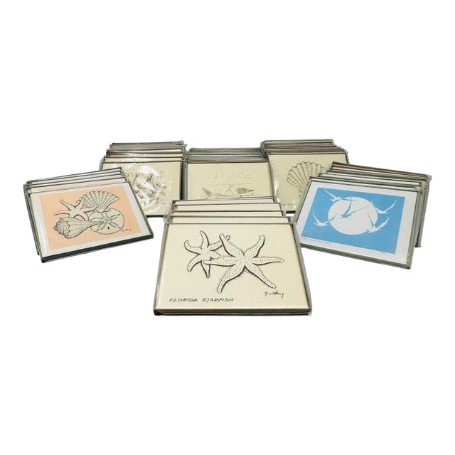 Huge Collection 440 Vintage Bill Futhey Fine Art Notecards | Florida Coastal & Nature Series | Reseller Wholesale Lot | Shells, Birds, Boats & Golf For Sale