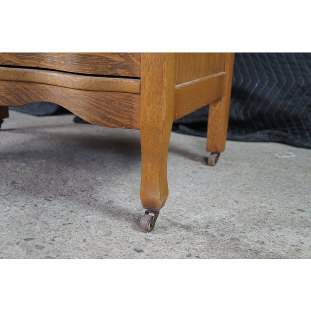 Antique Victorian Quartersawn Oak Serpentine Oxbow Washstand Chest Bedside Table For Sale - Image 10 of 12