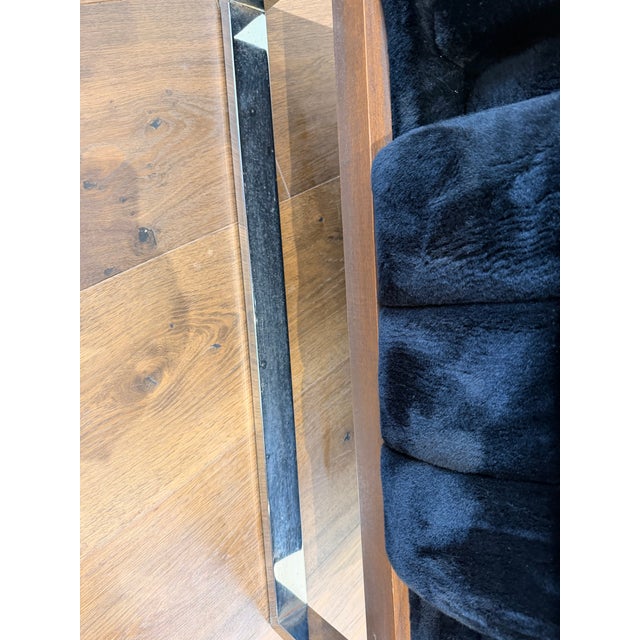 Vintage Chrome & Black Plush Upholstered Sofa and Loveseat Set in the Style of Milo Baughman & Adrian Pearsall For Sale - Image 13 of 13
