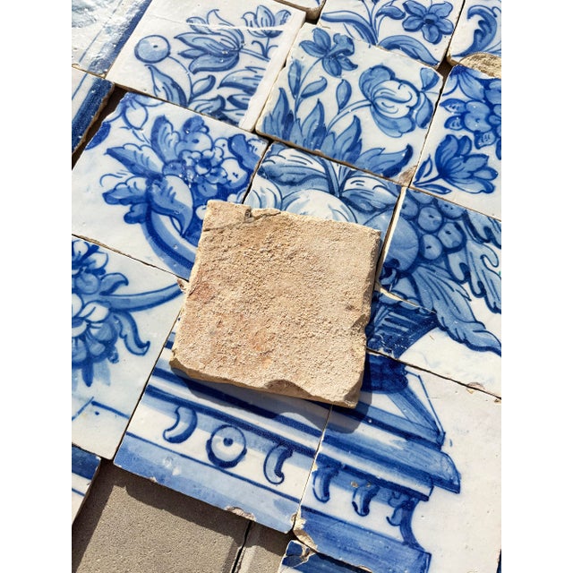 18th Century Portuguese Baroque Blue & White Flower Basket Tile Panel For Sale - Image 14 of 14