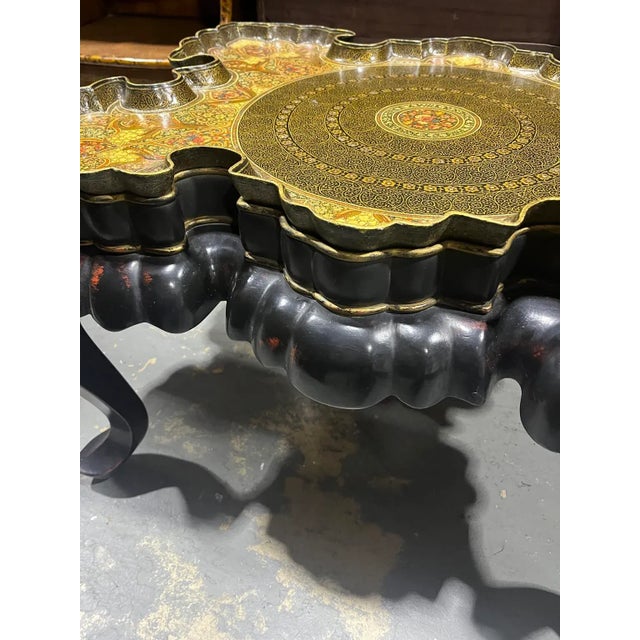 1960s Anglo Indian Carved Wood and Kashmiri Decorated Coffee Table For Sale - Image 10 of 12