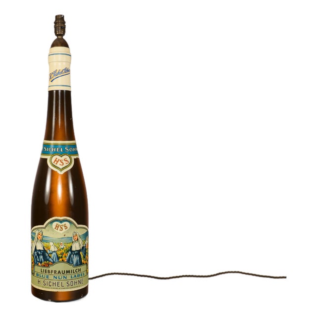 Vintage Chalkware Advertisement Blue Nun Bottle Table Lamp, 1960s For Sale