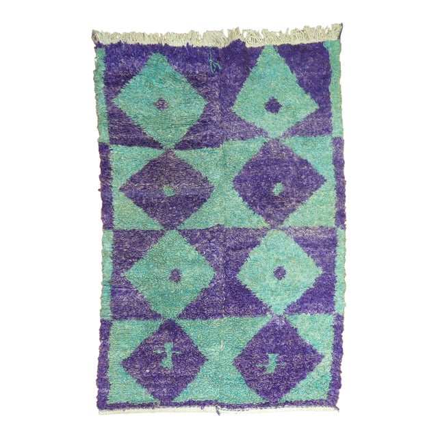Vintage Zabihi Collection Purple Green Turkish Shag Rug - 3'8" x 4'5" For Sale