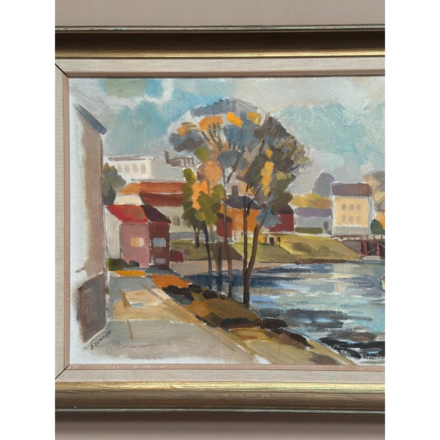 B. Lundqvist, Riverside Village, 1960s, Oil on Canvas, Framed For Sale - Image 16 of 18