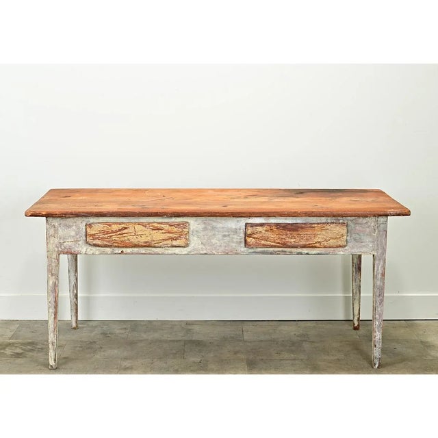Wood Swedish Gustavian 19th Century Painted Pine Table For Sale - Image 7 of 12