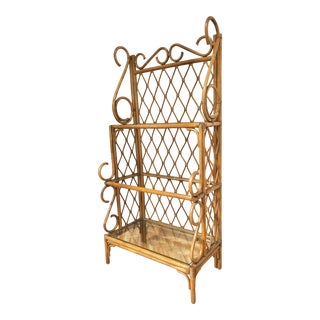 1970s Vintage Bamboo Rattan Etagere or Baker’s Rack For Sale