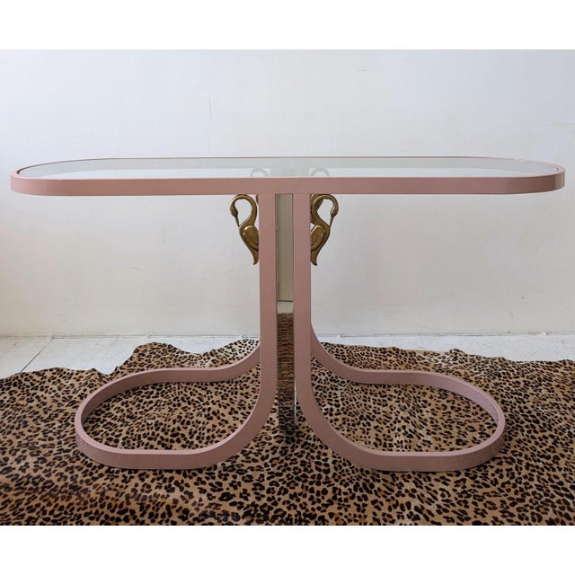 1980s Vintage Pink, Chrome & Brass Swan Console Table from Design Institute of America, 1980s For Sale - Image 5 of 12
