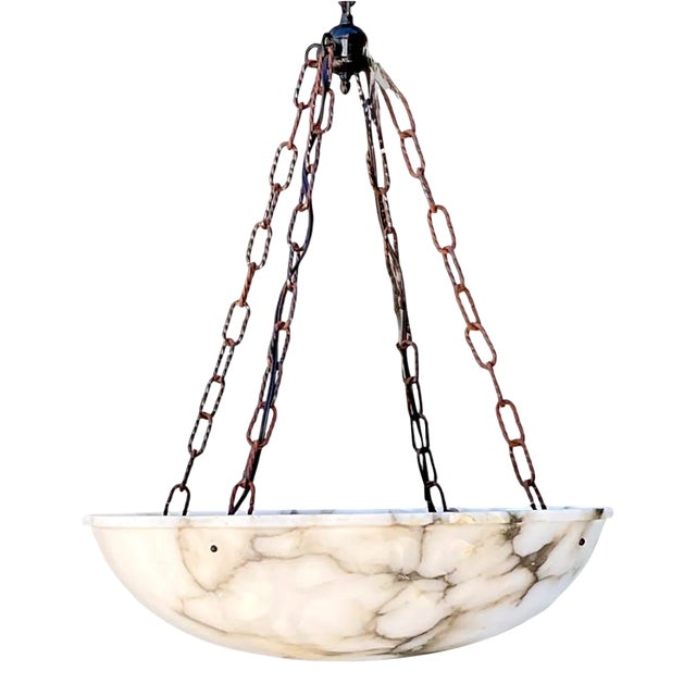 Vintage Alabaster Bowl Pendant Light For Sale