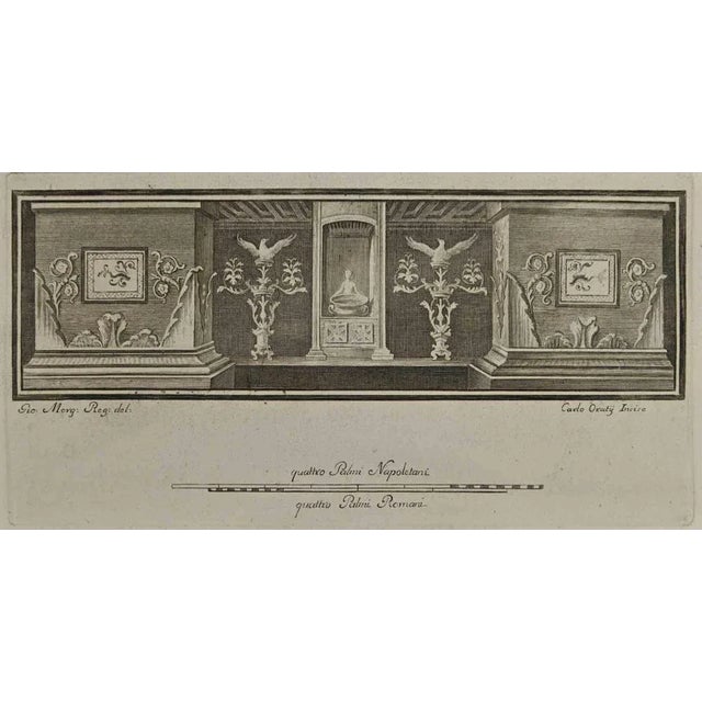 Ancient roman fresco from the series "antiquities of herculaneum", is an etching on paper realized by carlo ortij in the...