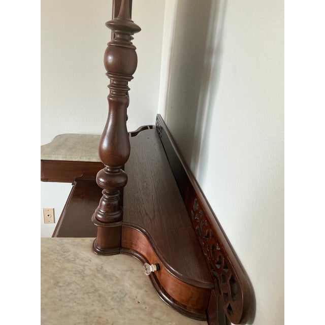 Antique Anglo-Indian Carved Hardwood Marble Top Vanity Dressing Table For Sale - Image 10 of 17