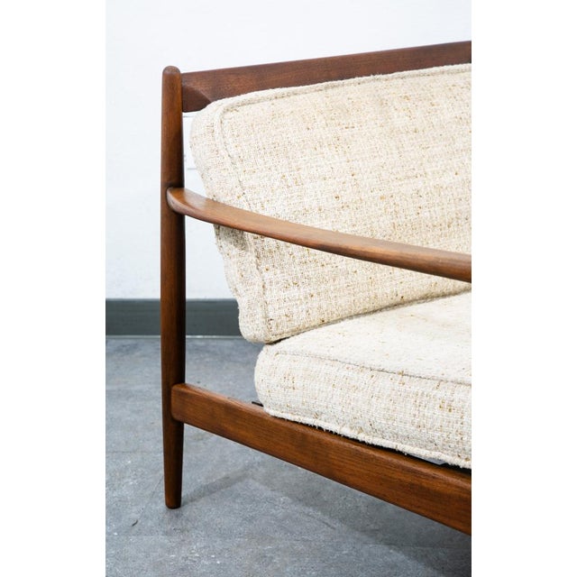 Mid Century Danish Modern Lounge Chair Walnut Wool Fabric Armchair Vintage White For Sale - Image 10 of 12