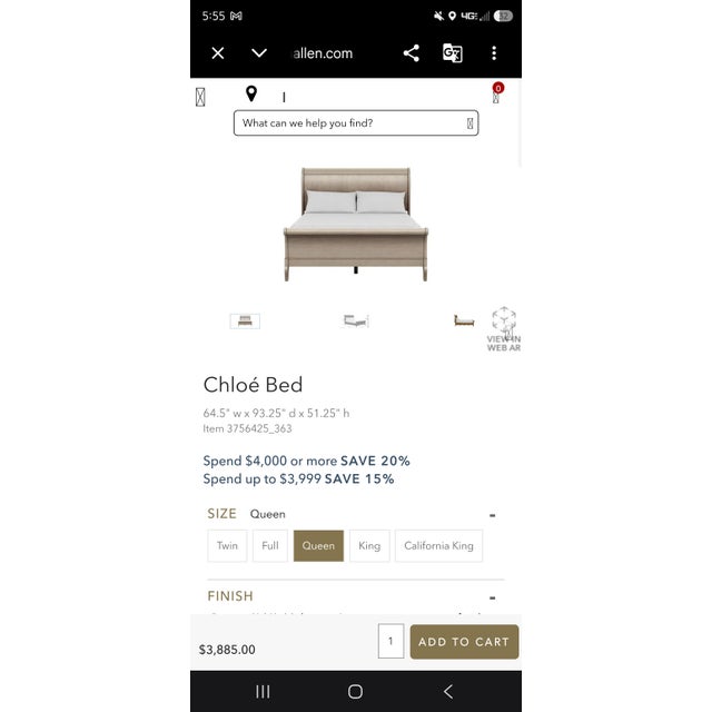 Transitional Ethan Allen Chloe Solid Wood Queen Sleigh Bed For Sale - Image 3 of 3