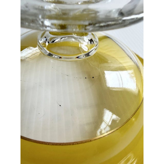 Early 20th Century Art Deco Glass Pedestal Compote or Candy Dish Yellow With Gold Trim, Fleur-De-Lis Handle For Sale - Image 13 of 16