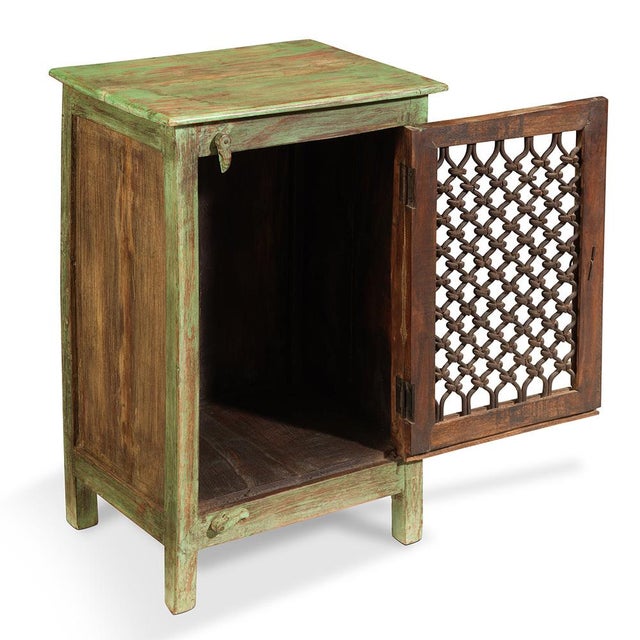 Green Side Cabinet with Lattice Front, 1940s For Sale - Image 3 of 8