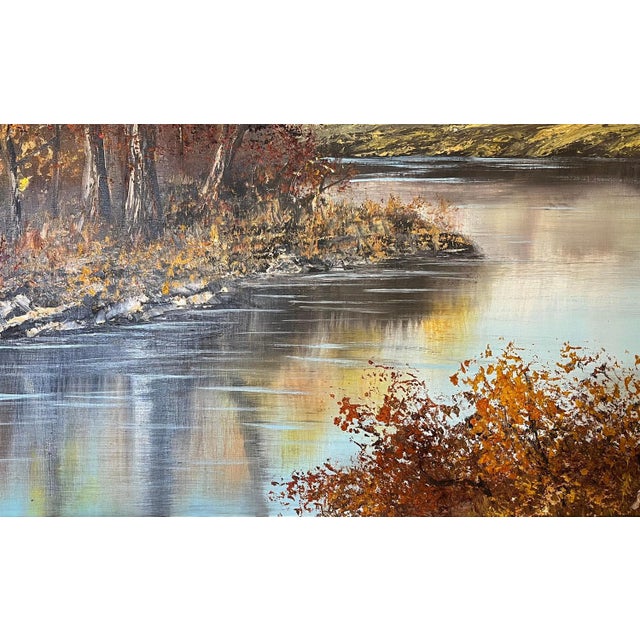 After Erd Porret, Riverbank in Autumn, Oil on Canvas For Sale - Image 8 of 13