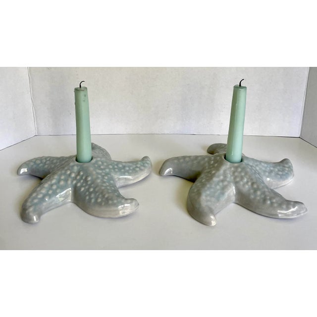 Ceramic Pair of Mid 20th Century Gonder Pottery Starfish Candle Holders For Sale - Image 7 of 9
