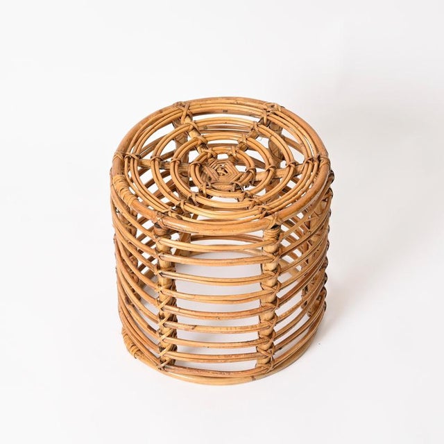 Tito Agnoli Rattan and Wicker Round Pouf by Tito Agnoli, Italy, 1960s For Sale - Image 4 of 12