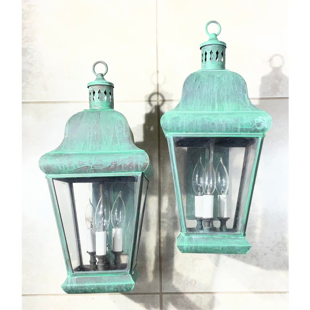 Pair of Vintage Colonial Solid Brass Wall Lanterns. 20”h X 8”.5w X 12”d For Sale - Image 17 of 18