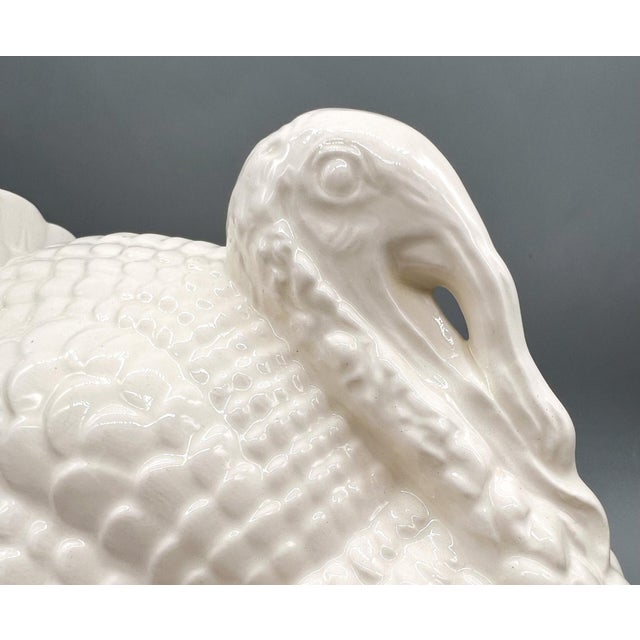 Vintage Ceramic Turkey Tureen Covered Dish – White Glazed Thanksgiving Centerpiece For Sale - Image 12 of 12