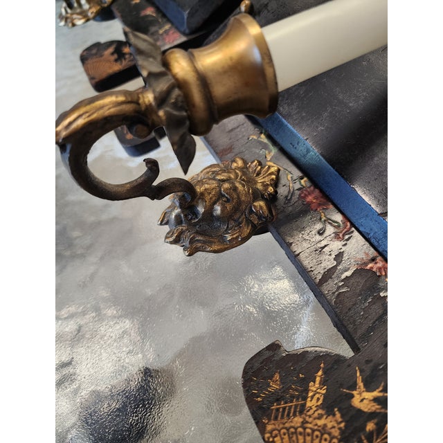 19th C. Chinoiserie Ebonized Wall Sconces & Letter Pockets - A Pair For Sale - Image 9 of 17