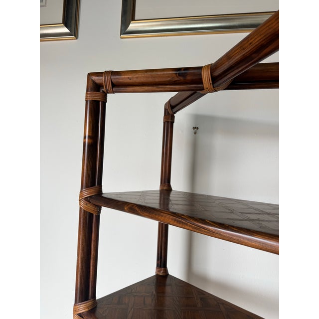 Wood 1970s Hollywood Regency Walnut & Rattan Four-Tier Étagère Shelf For Sale - Image 7 of 12