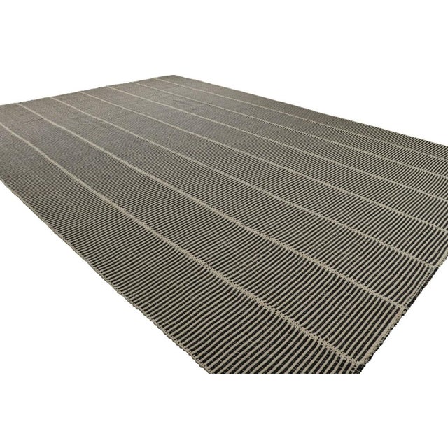 Rug & Kilim Rug & Kilim's Oversized Contemporary Kilim With Textural Beige and Black Stripes For Sale - Image 4 of 7