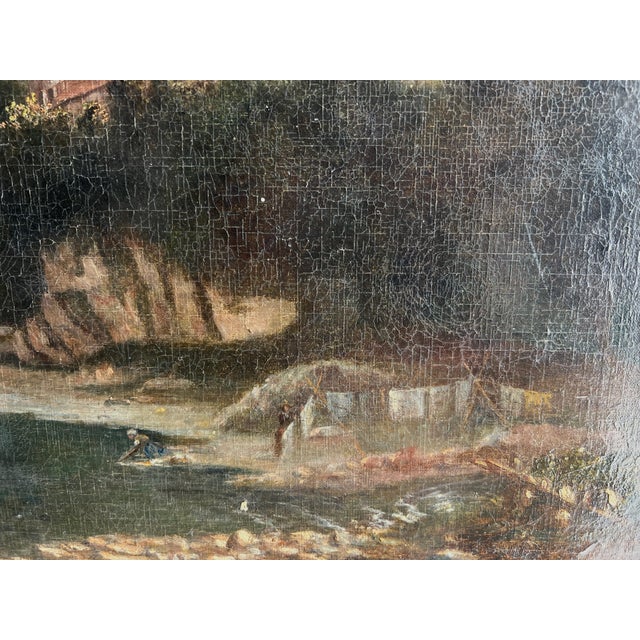 Lively Village by the River, 20th Century, Oil Painting on Canvas, Framed For Sale - Image 16 of 18