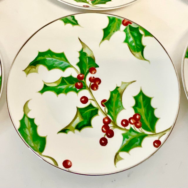 Ceramic 2001 Americana Hollywood Regency Restoration Hardware Holly Berry Salad Plates - Set of 6, Christmas For Sale - Image 7 of 15