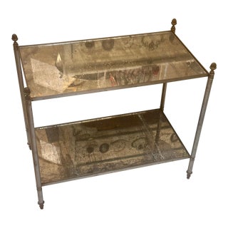 60's Maison Jansen Steel & Bronze Mirrored Side or End Table For Sale
