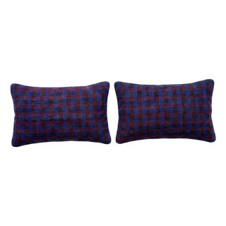 Turkish Lumbar Kilim Pillow Cover 16'' X 24'' - Set of Two For Sale