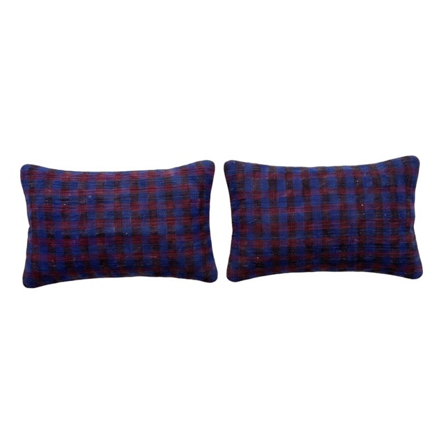 Turkish Lumbar Kilim Pillow Cover 16'' X 24'' - Set of Two For Sale