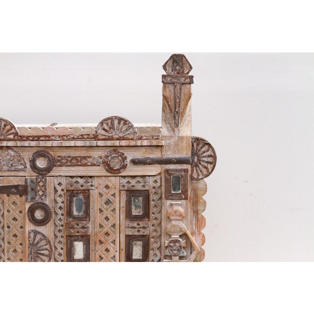 1950s Ornate Indian Damachiya Cabinet W/Mirror Work For Sale In Los Angeles - Image 6 of 12
