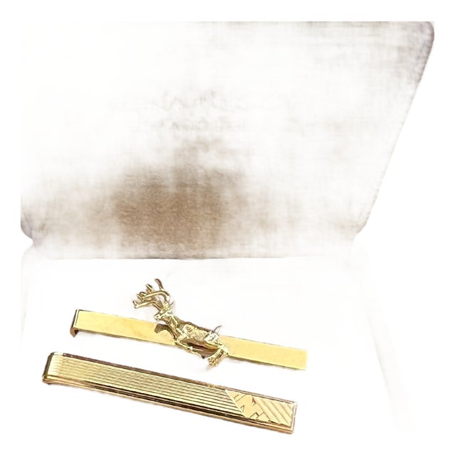 Vintage Nina Ricci Set 2 Gold-Tone Tie Clips With Logo Circa "1980" Original For Sale
