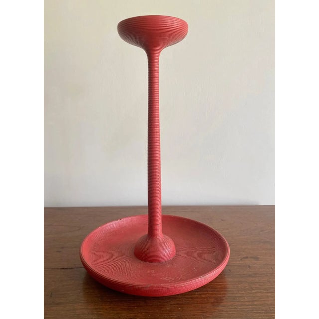 Red Japanese Red Lacquer Ribbed Candle Holder Pair, Meji Period C. 1900 For Sale - Image 8 of 10