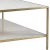 Modern white marble coffee table with bottom shelf and middle shelf on one side. Brass finish iron frame. Each will vary...