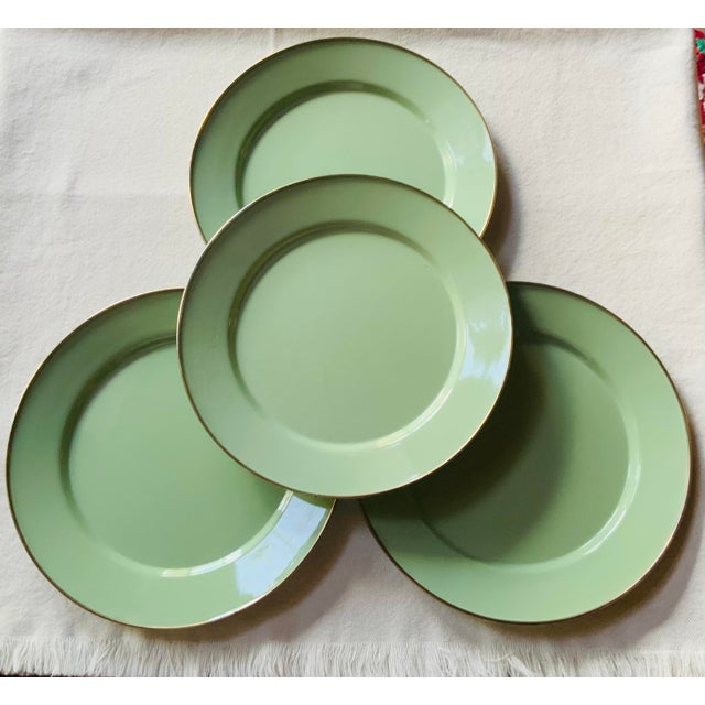 Mackenzie-Childs Sage Green Enamel 12” Chargers - Set of 4 For Sale - Image 11 of 15